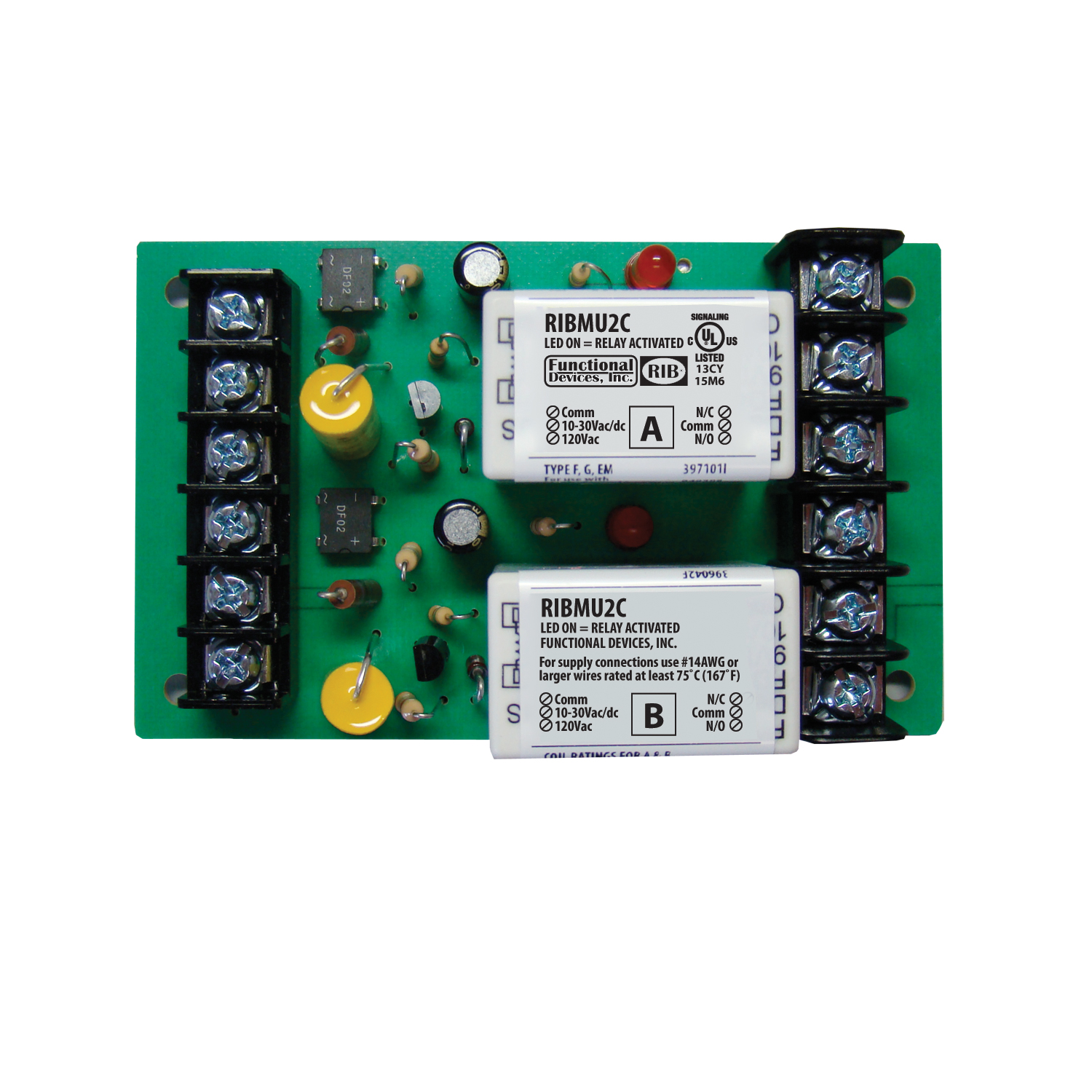Functional Devices RIBMU2C Panel Relay 4.00in 15Amp 2 SPDT 1030Vac/dc or 120Vac Gordon
