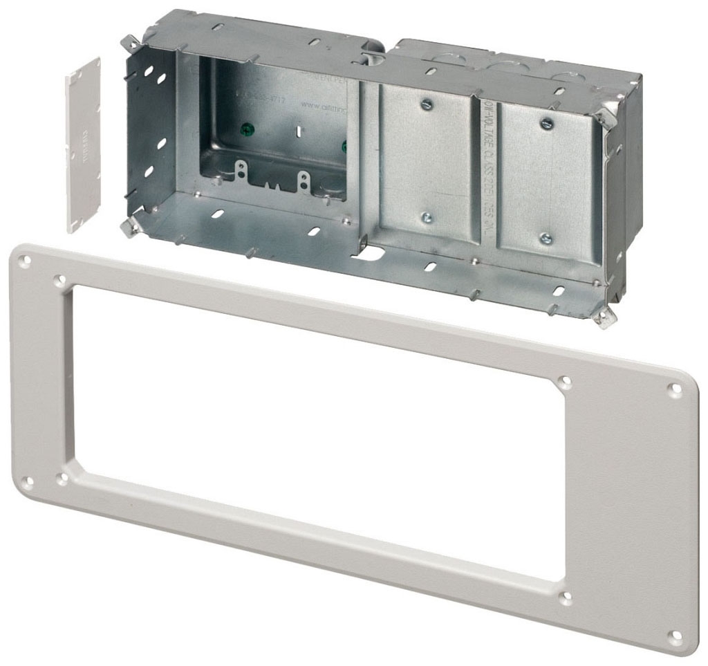 Arlington TVBS613 4-Gang Steel TV Box w/White Trim Plate | Gordon