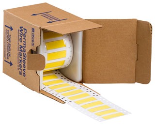 Brady Low Smoke Zero Halogen Double Sided PermaSleeve Heat Shrink Tubing, 0.375" Dia x 2" W, Yellow, Roll of 250 Each