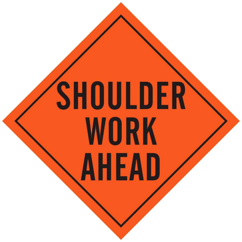 Brady 57029 Sign, Shoulder Work Ahead, Black/Orange, 48X48Mesh | Gordon ...