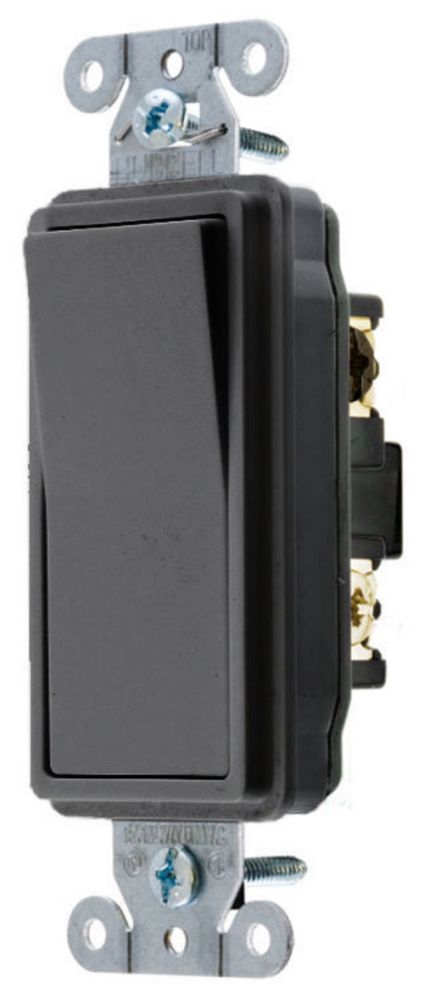 Interrupteur Mural Hubbell DS120STBK - Simple Pôle, 20A 120/277V, Noir, Style Décorateur - Neuf