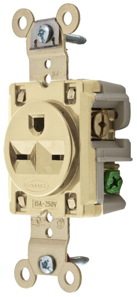 Hubbell HBL5661I Single Receptacle, Industrial Grade, 15A 250V, 6