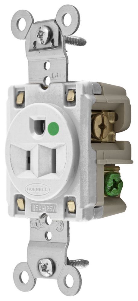 Single Thread Recptical R Hubbell HBL8210W Single Receptacle, Hospital Grade, 15A 125V, 5-15R ...