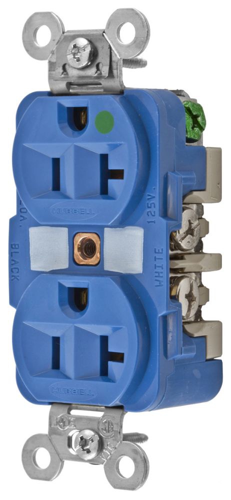 Hubbell HBL8300BL Receptacle, Duplex Hospital Grade 20A 125V Blue