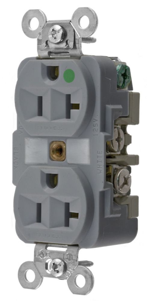 Hubbell HBL8300GY Duplex Hospital Grade Receptacle-Nema 5-20R Gray
