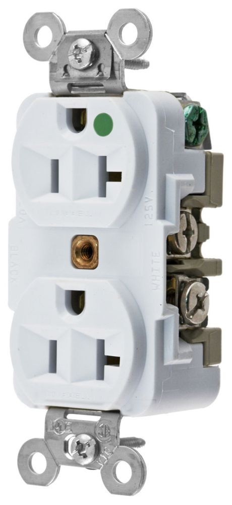 Hubbell HBL8300W Duplex Hospital Grade Receptacle Nema5-20R White