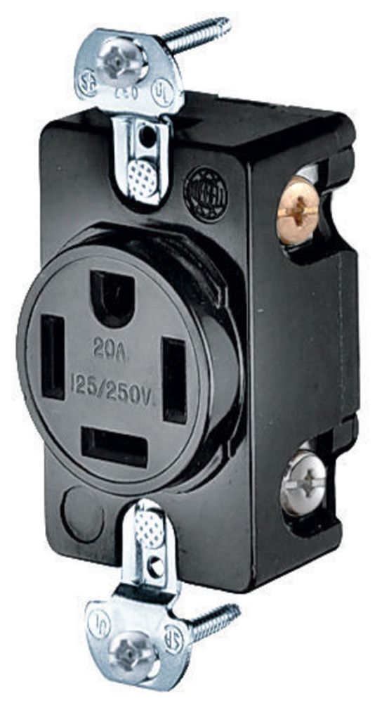 Hubbell HBL8410 Single Receptacle, 3P4W, 20A 125/250V,14-20R,Black