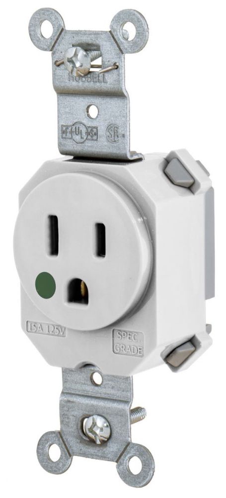 Hubbell SNAP8210W Snap Single Receptacle Hospital Grade 5-15R, 15A