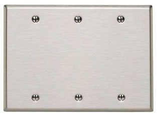 Leviton 84033-40 3-Gang Blank Wallplate – Box Mount, Stainless Steel, Non-Magnetic, Smooth Finish, 6.375" X 4.5" X 0.187", UL & CSA Listed