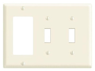 Thermoset Device Mount Standard Size Light Almond Leviton 80421-T 3-Gang 2-Toggle 1-Decora/GFCI Device Combination Wallplate Thermoset Device Mount Standard Size Light Almond Leviton 80421-T 3-Gang 2-Toggle 1-Decora/GFCI Device Combination Wallplate