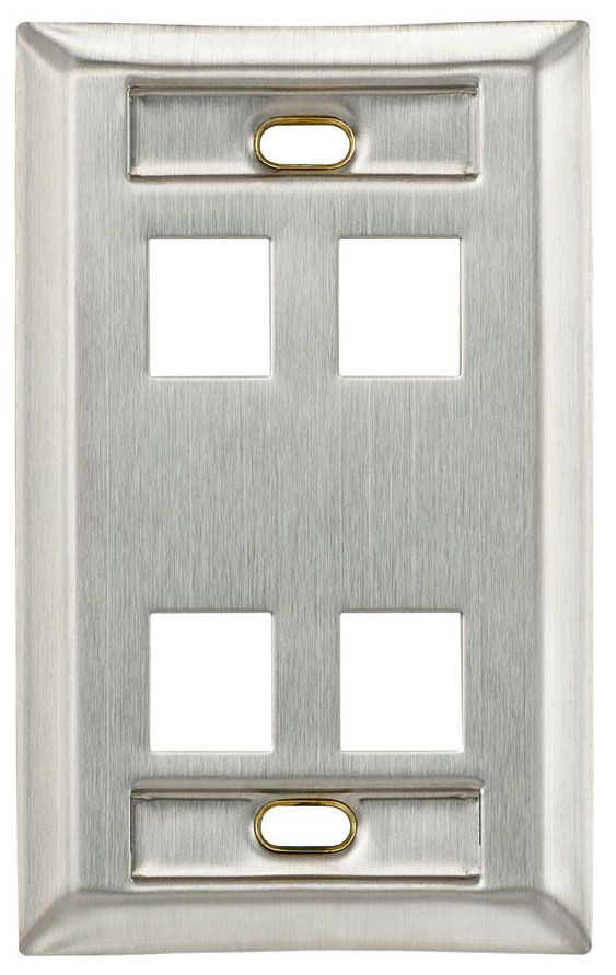 Placca A Muro In Acciaio Inox Leviton 4 Porte Angolate QuickPort Con Finestre Identificative