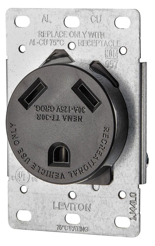 Leviton 7313-S00 Flush Mount Receptacle, Straight Blade, Industrial Grade 30A, 125V, Nema TT-30R, 2P, 3W