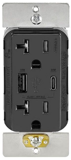 Leviton T5834-E 20A Tamper-Resistant Receptacle USB Type Ac 60W