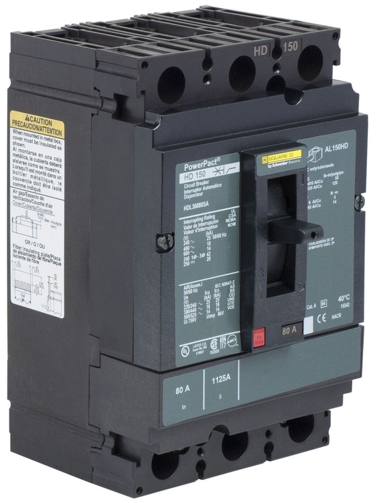 Schneider Electric HJA36015 Molded Case Circuit Breaker – 600V 15 Amp, 3-Pole, Black